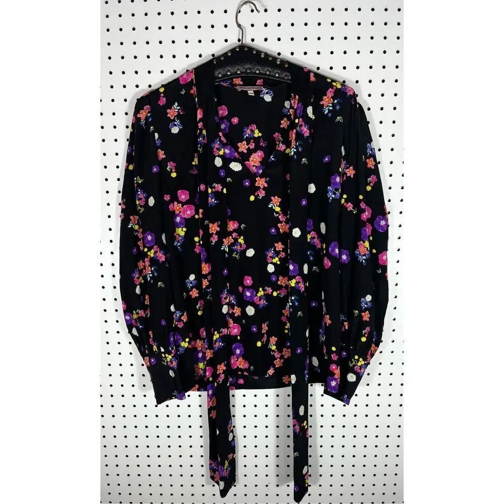 Juicy Couture tie collar floral print blouse size 4